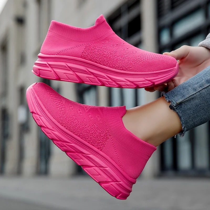 

Spring Summer Fashion Pink Woman Running Shoes Size 36-47 Comfortable Platform Sneakers Men Slip-on Socks Shoes Trainers for Man