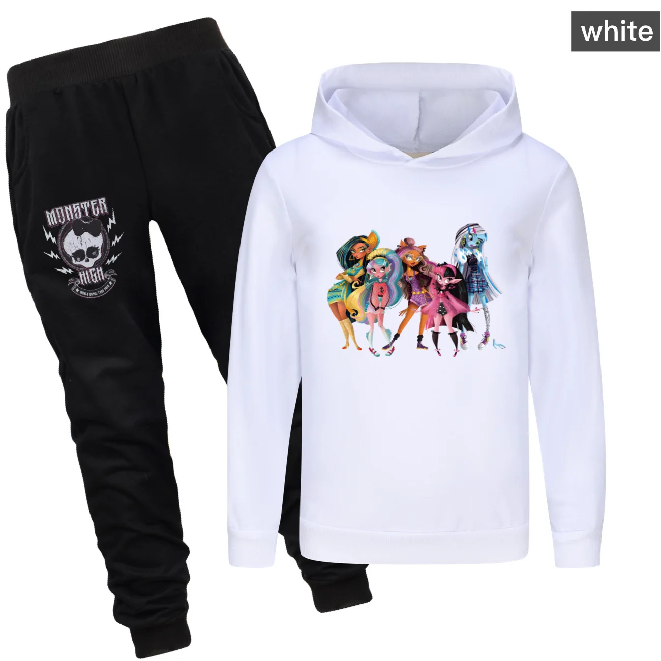 Conjunto de treino Monster High para crianças, moletom de manga comprida, moletons e calças, terno esportivo, meninos e meninas, roupas adolescentes, nova moda, 2PCs, 2-14Y