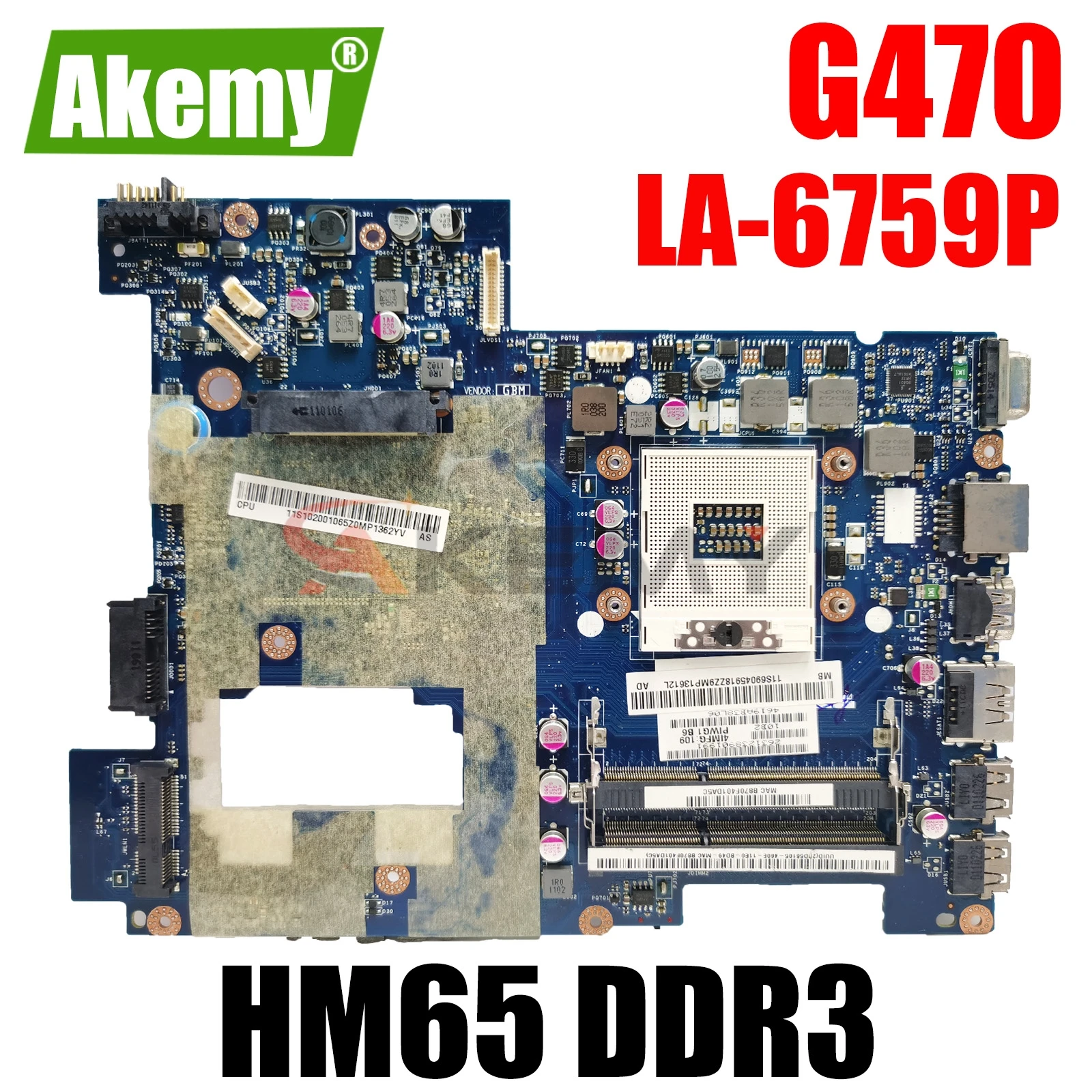 

PIWG1 LA-6759P Mainboard For Lenovo Ideapad G470 Laptop Motherboard HM65 DDR3 Not With HDMI full Test work