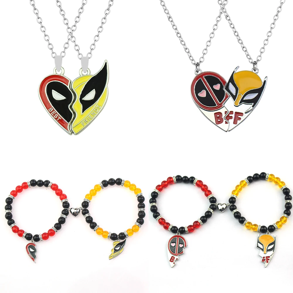 2Pices/Set Best Friends Clown Mask Necklace Keychain Bracelet Death Warrior Half Love Heart Combination Choker For Women Men