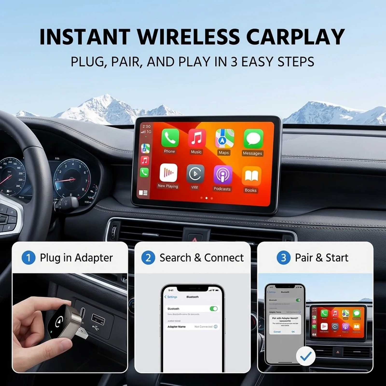 Kabelloser CarPlay-Adapter 2026 Verbessert – Geeignet für Apple iPhone & Android, mit Kompakter Größe, Plug-and-Play-Komfort und F – Detail 2