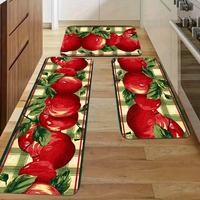 Cute Red Apple Print Kitchen Counter Mat Easy To Clean Soft Floor Rug for Dining Room Living Room Bedroom Spring Home Decor