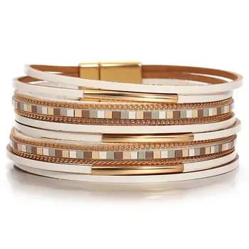 ALLYES 時尚彩色方形皮革手鍊,男女皆宜,波西米亞風金屬管多層纏繞寬手鍊,魅力派對飾品 8 最佳銷售 波西米亞風首飾 - №8