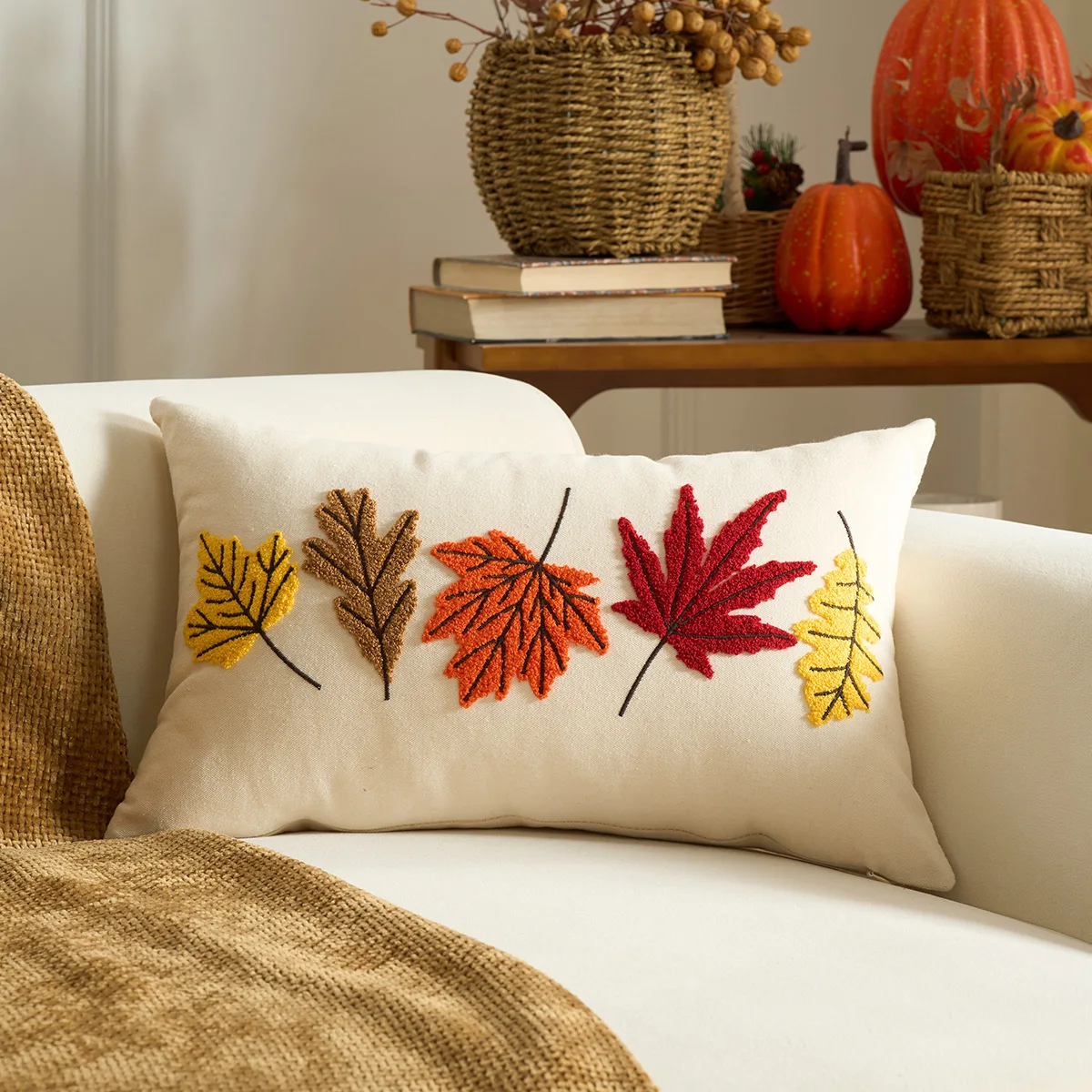 30x50cm Festival Autumn Maple Leaf Pillow Pumpkin Embroidery Cushion Cover Modern Decoration Home Decoration Pillowcase Bedding