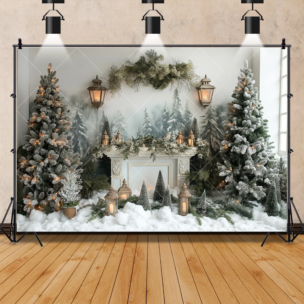 Merry Christmas Tree Fence Pine Tree Snowy Kid Baby Gift Family Party Arch Backdrop Custom KidRoom Photo Poster Decor Background