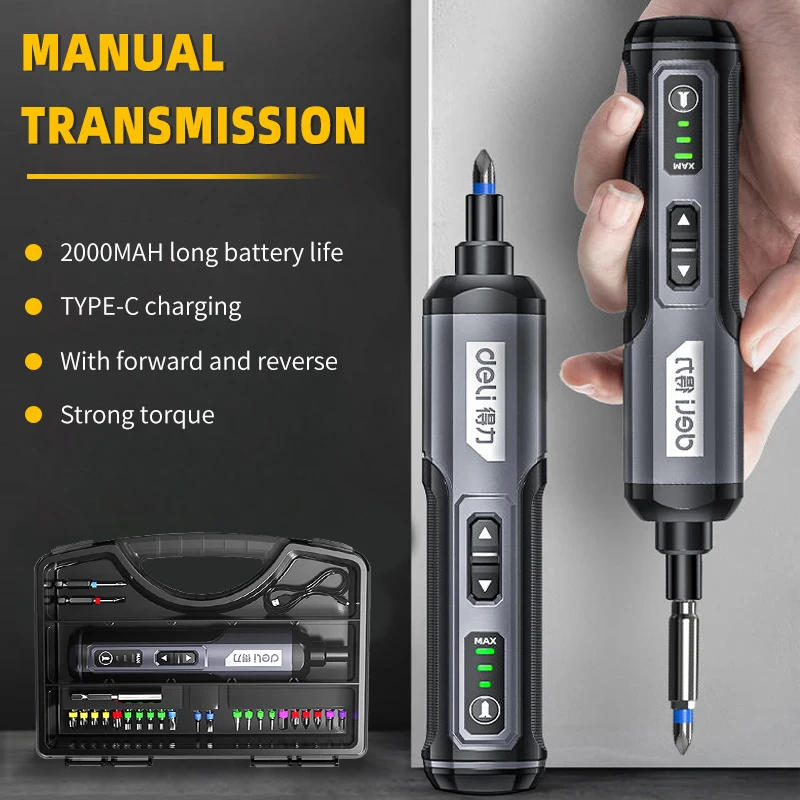 

Набор мини-электрических отверток Deli 4 В, портативный светодиодный комплект, умные беспроводные электрические отвертки, перезаряжаемые через USB ручные дрели, инструменты