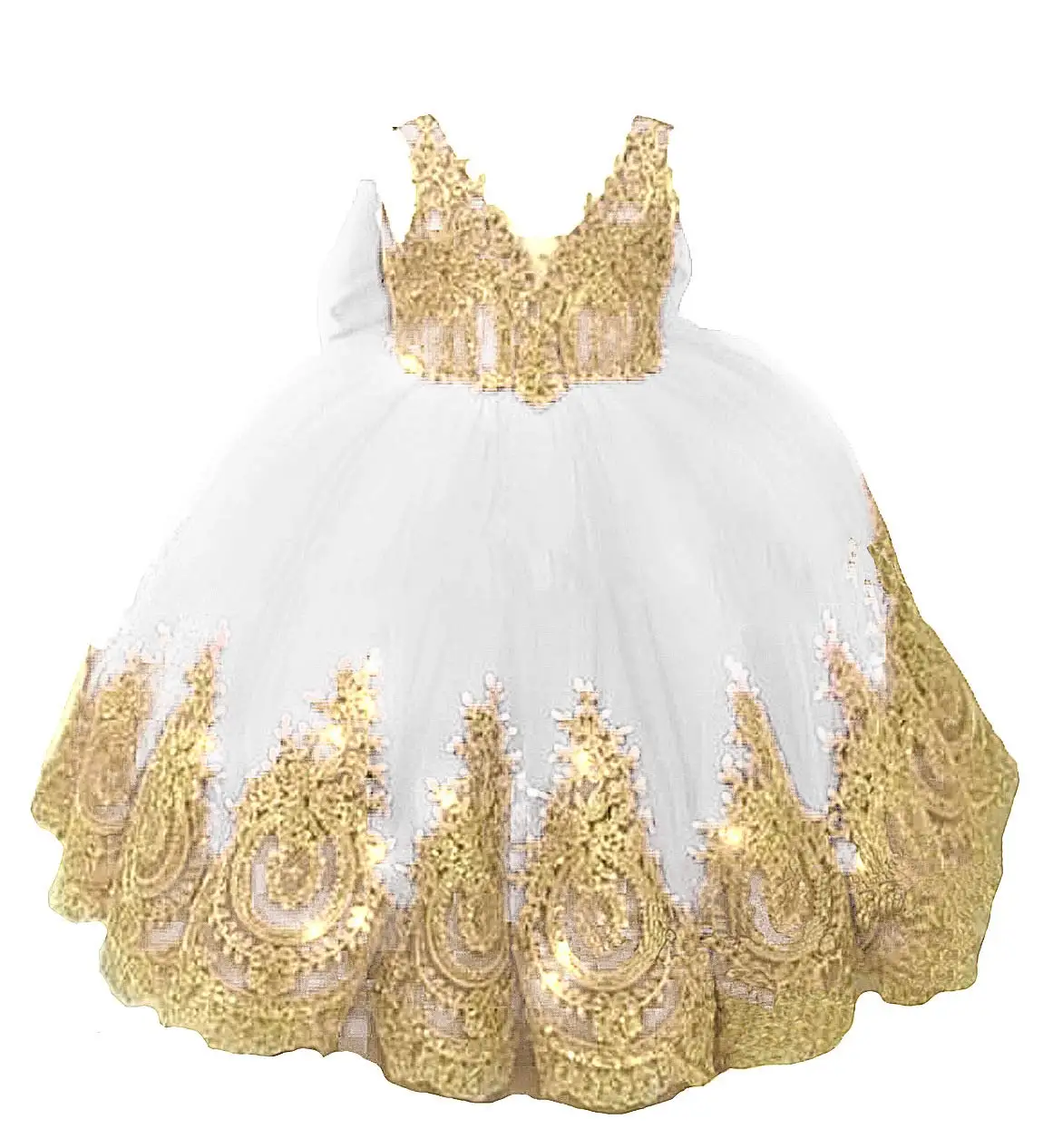 Flower Girl Dress One Shoulder With Gold Lace African Pageant Dresses Knot Bow Tulle Kids Birthday Party First Communion Gowns