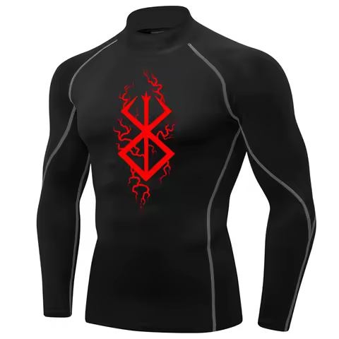 Berserk Men Turtleneck Compression Shirt Quick Gym Fitness Dry Rash Guard Hight Neck Muscle Athletic Bodybuilding T-shirt Summer