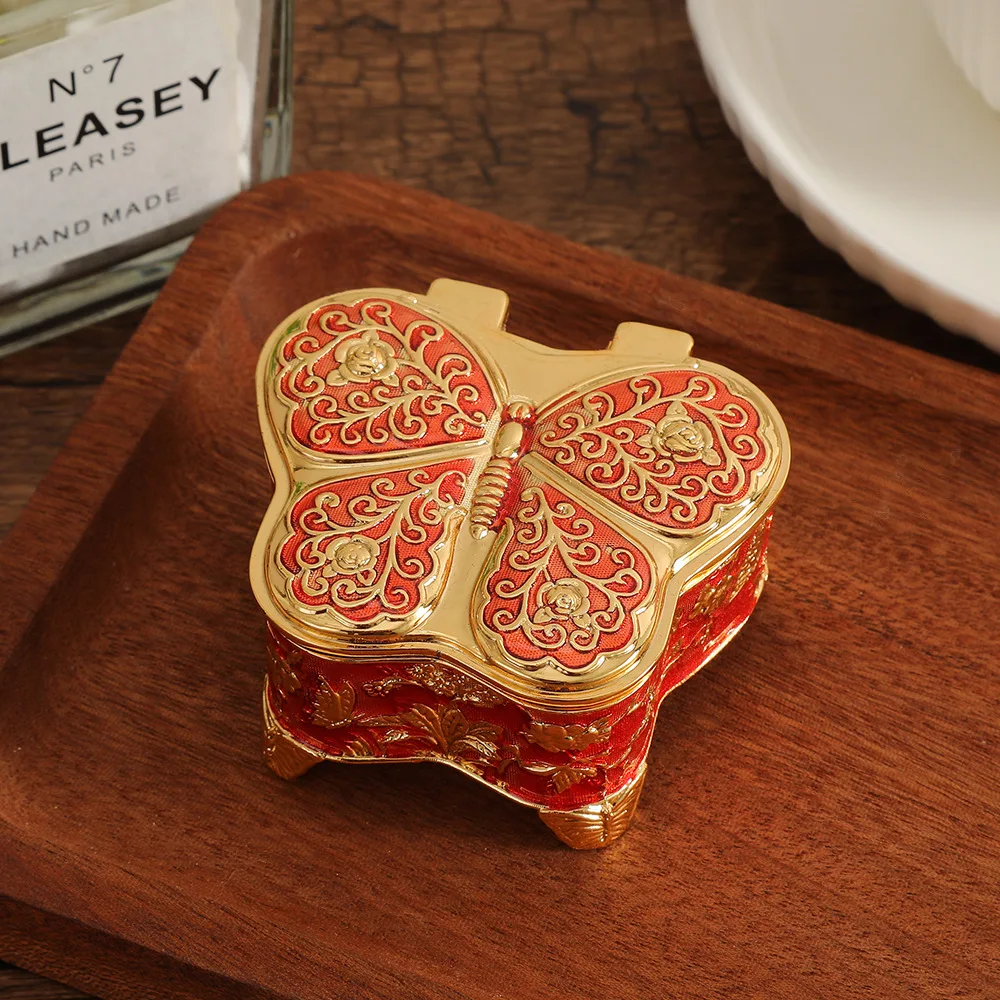 Vintage Metal Butterfly Shape Jewelry Box Rings Necklaces Earrings Trinket Gift Box Organizer Keepsakes Case for Girls Women