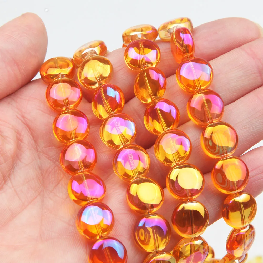20pcs/lot Glaze Round Flat Beads Crystal Glass Wheel Beads Oblate Loose Beads For DIY Bracelet Necklace Jewelry Making Accessory