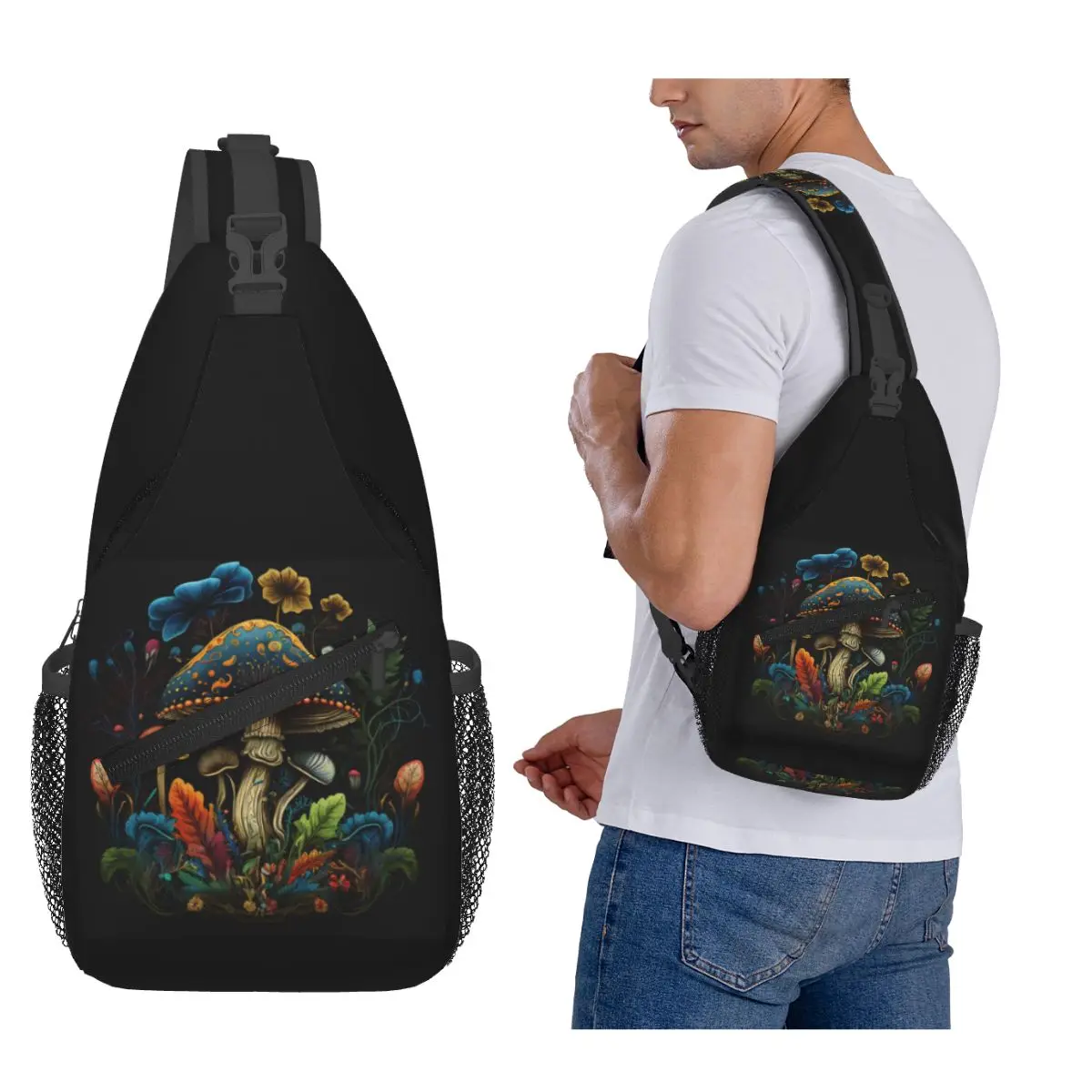 

Shroom Dark Trippy Mushroom Chest Bag Men Sling Crossbody Backpack Chest Bag Travel Hiking Daypack Shoulder Bag