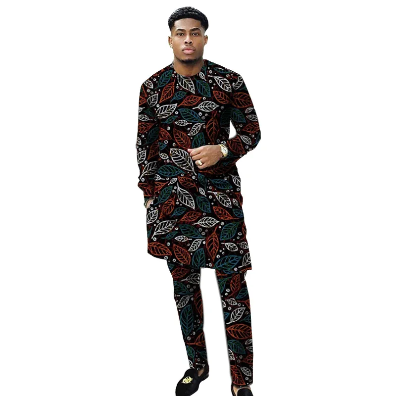 African clothing men\'s print set shirt with trouser patchwork Ankara pant sets customized wedding wear male formal outfits