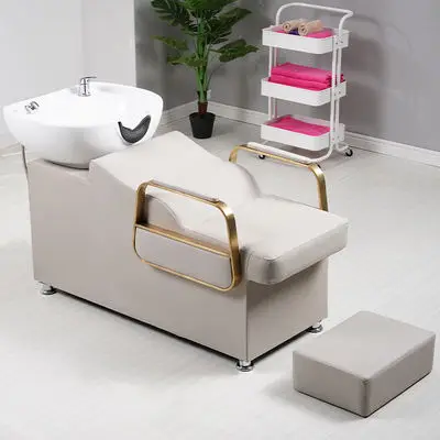 Lying Hot Sale Hair Salon Color Custom Comfortable Massage Furniture Shampoo Chair Washing Bed With Bowl