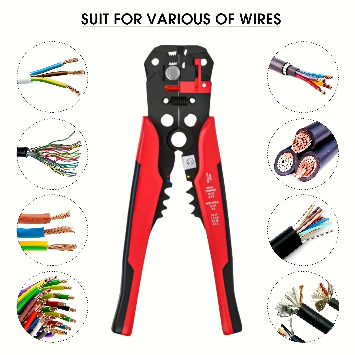 24-10AWG/0.2-6㎜² Professional Electrician Wire Pliers Cable Wire Stripper Cutter Crimper Automatic Crimping Stripping Tool