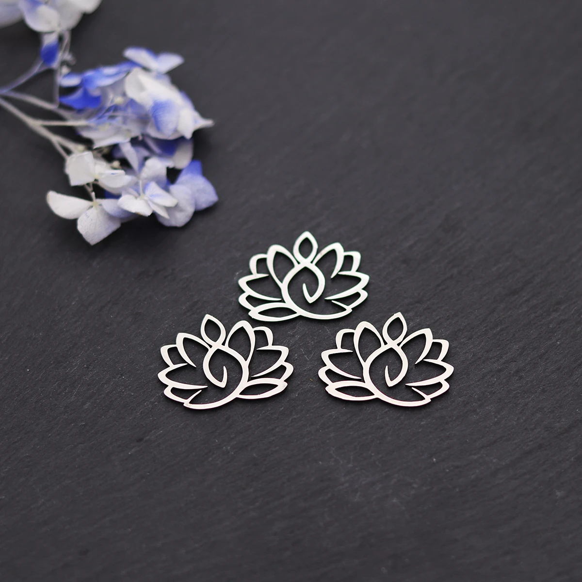 3pcs Lotus Flower Charms Stainless Steel Pendant For Jewelry Making Earrings Necklace DIY Handmade Art Line Accessories