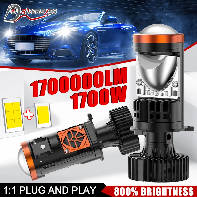 1700W H4 Mini Projector LENS LED Headlights 17000000LM Canbus No Error Bi LED Head Bulbs Auto Fog Lamps For BMW Audi Honda