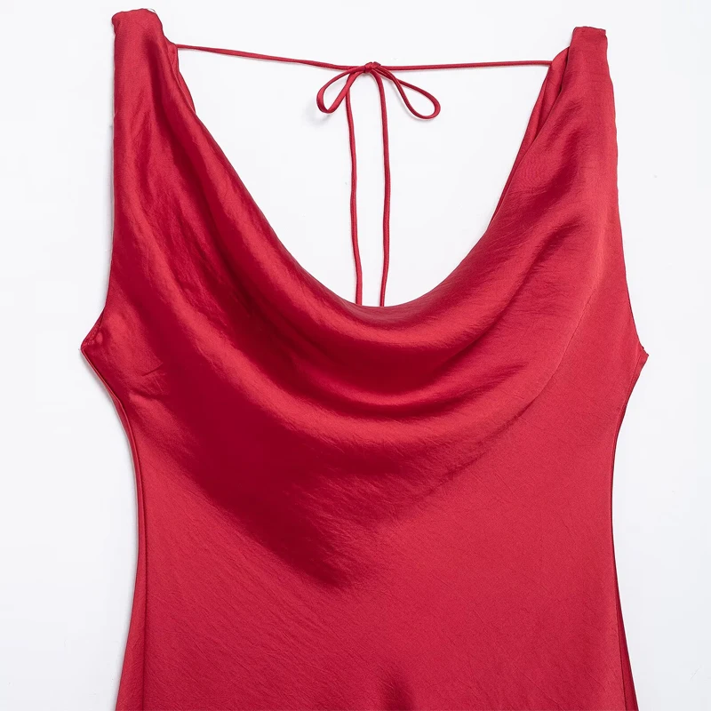 فساتين Koekop النسائية ذات اللون الصلب والمزخرفة من الساتان، فساتين كلاسيكية كاجوال بدون ظهر أنيقة للسيدات، تنانير #3