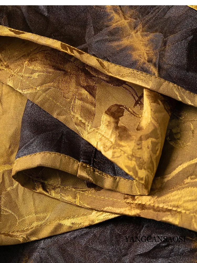 Rich Gold Grass Stained Double Sided Breathable 100% Natural Mulberry Silk Gambiered Guangdong Gauze Batwing Sleeve Loose Coat