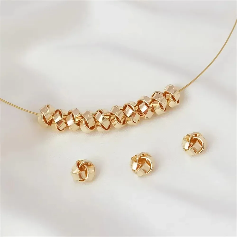 14K Copper Gold-plated Smooth Surface Knotted Beads Twisted Beads Scattering Beads DIY Bracelet Necklace Spacer Accessories