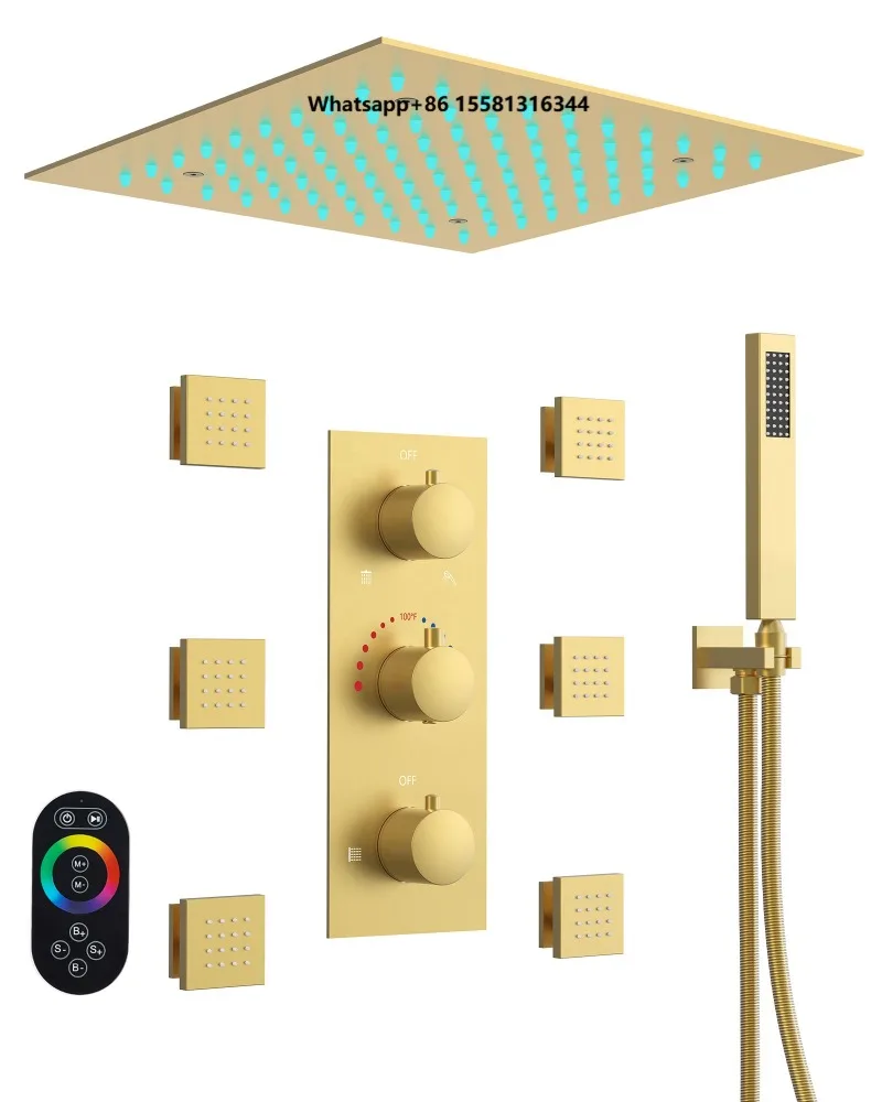 Bathroom Chrome Ceiling Mounted Concealed Thermostatic Showers Diverter Set Rain Shower System with Body Jets
