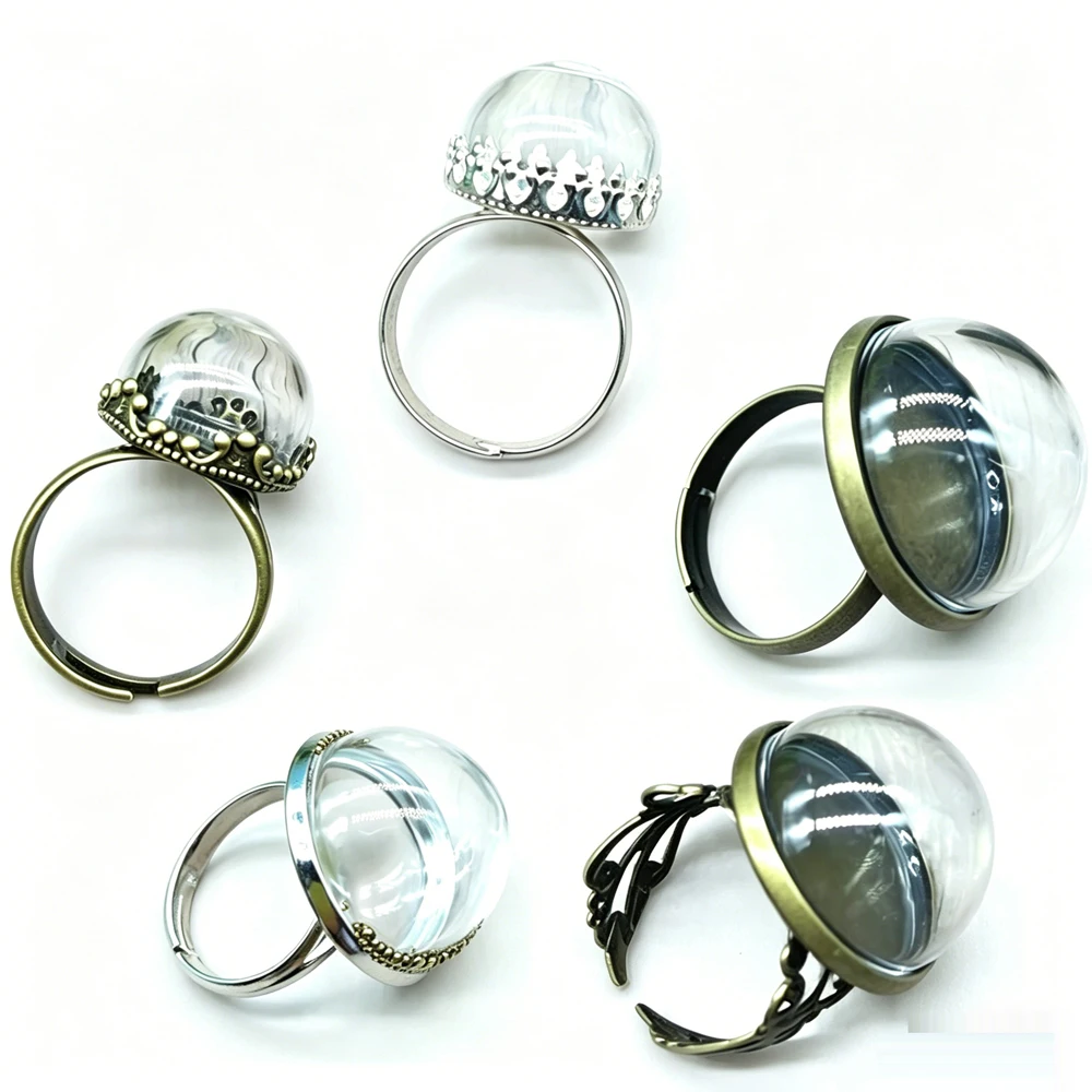 5 Set Hollow Glass Dome Vials Bottle 15mm 20mm with Findings Jewelry Making Supplies for Crafts