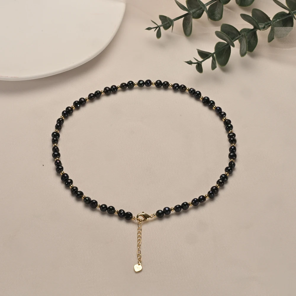 Hengsheng 100% Freshwater Pearl Necklaces for Women 4.5 Extend Chain Adjustable Black Color Pearl Necklaces 2025 New Arrivals