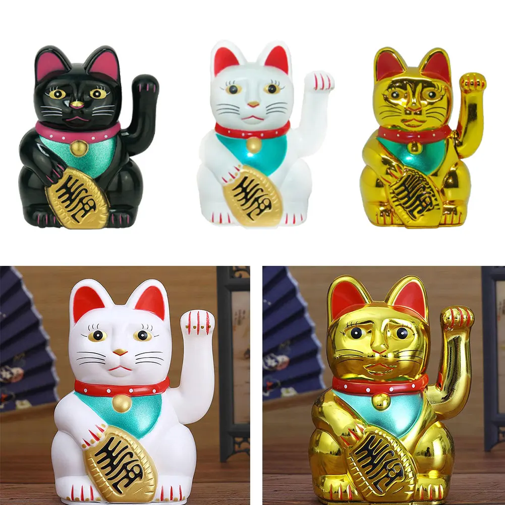 5inch Lucky Cat Decoration Mini Solar Automatic Waving Lucky Cat Car Decoration Cake Baking Sculpture Home Desktop Ornament