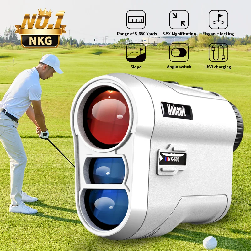 NOHAWK Golf Laser-afstandsmeter USB Oplaadbaar met hellingscompensatie voor golfer-afstandsmeter Jachtmonoculair