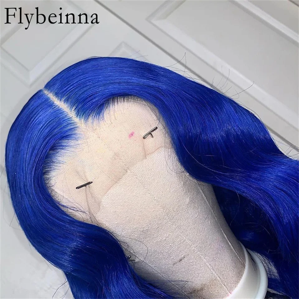 13x6 Schwarz Blau Transparente Lace Front Perücke Echthaar Vorgezupft 13x4 Tiefe Welle Blaues Echthaar 200 % Dichte Mit Babyhaar