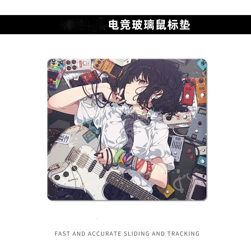 

Guitar Girl Cool Glass Without Locking Edges Mouse Pad Computer Mouse Mat Home Office Students Deskmat New Smooth Pad