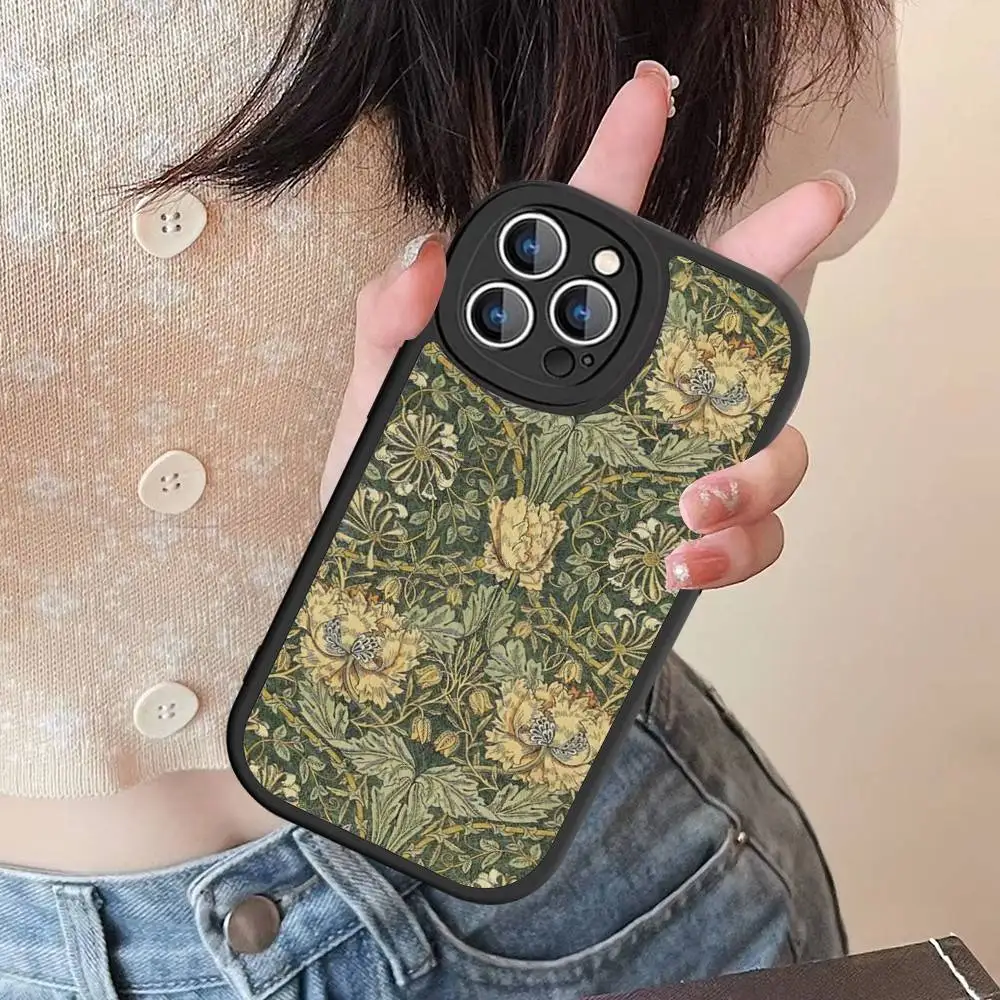 ويليام موريس الفراولة اللص آيفون 16 15 14 13 12 11 برو ماكس زائد غطاء الهاتف الجلدي