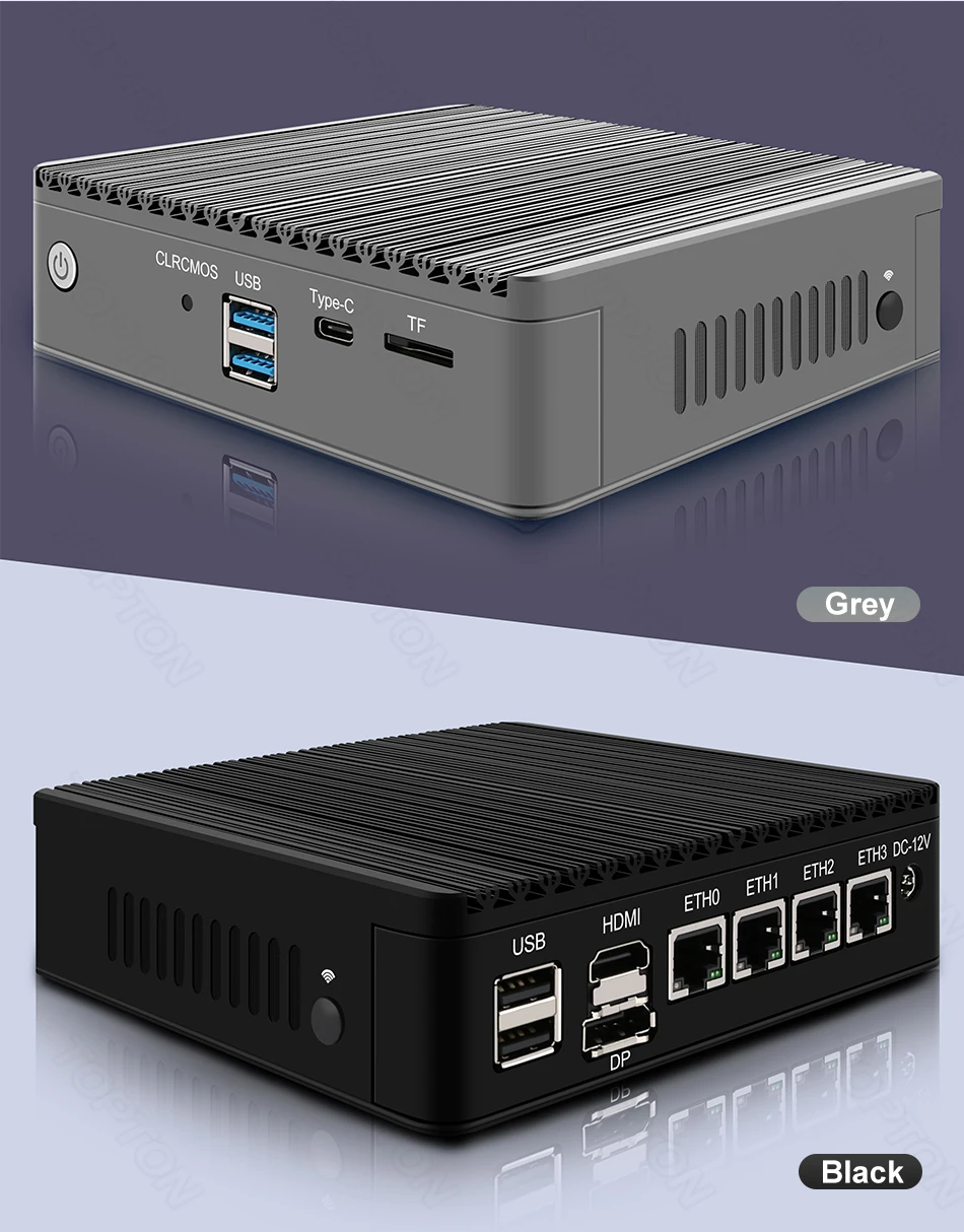 Fanless Mini PC 4 Intel i226-V 2.5Gb LAN N6005 i225-V N5105 2*NVMe TPM2.0 Switch Soft Router VPN Server ESXI Firewall Appliance