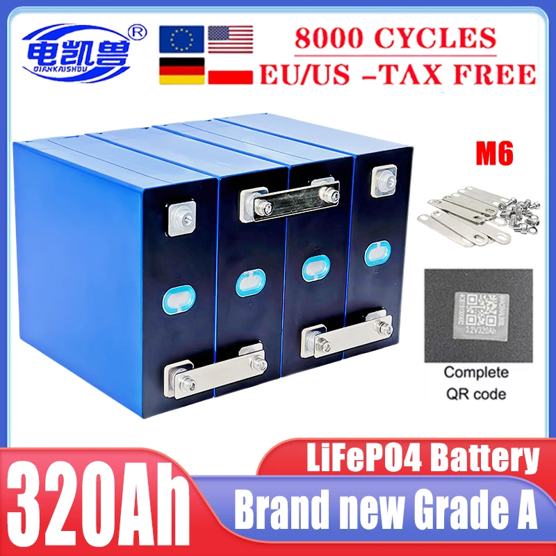 320Ah 3.2V New 8000 cycle LiFePO4 rechargeable battery, suitable for DIY 12V 24V 48V caravan marine solar energy system no tax