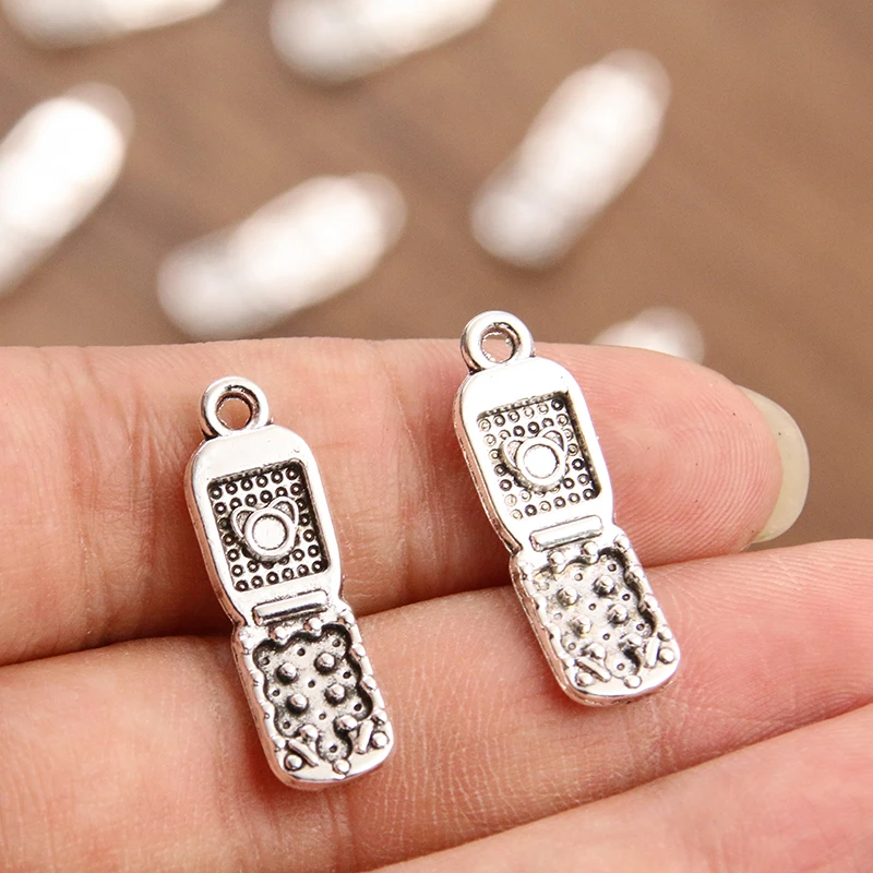 10PCS 9*27mm Picture Color Cellphone Mobile Charms Pendant Metal Alloy DIY Necklace Bracelet Earrings Marking