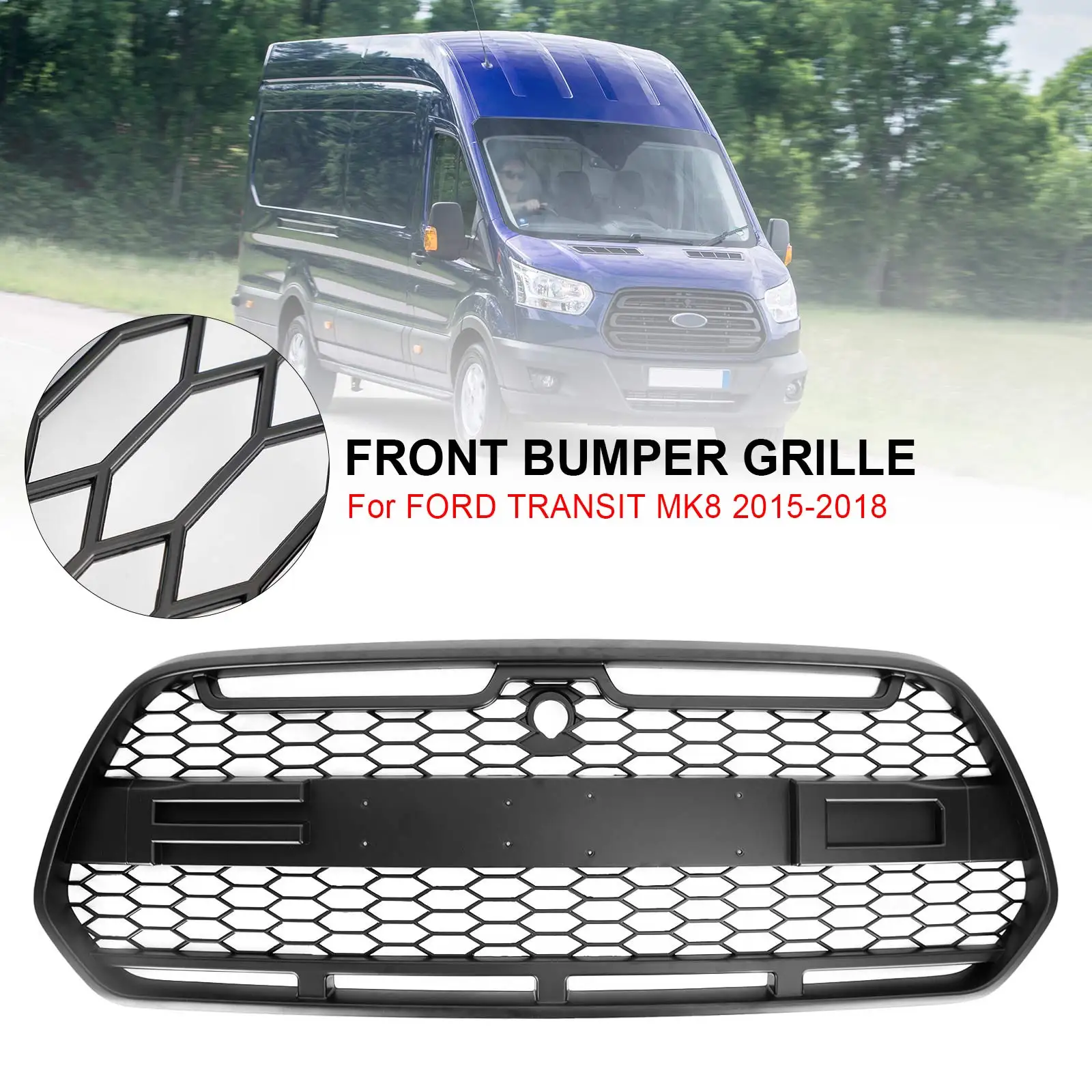 Artudatech Matt Black Front Bumper Grille Grill For Ford Transit MK8 2015-2018 Raptor