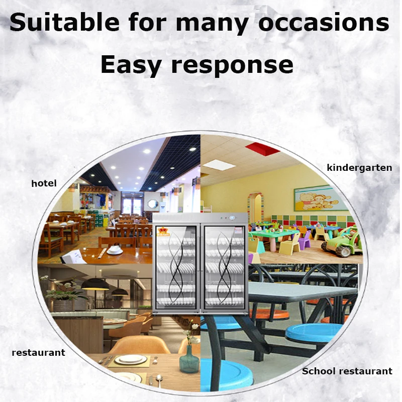 Armario de desinfección Vertical, armario comercial de acero inoxidable de gran capacidad, doble puerta, resistente a altas temperaturas