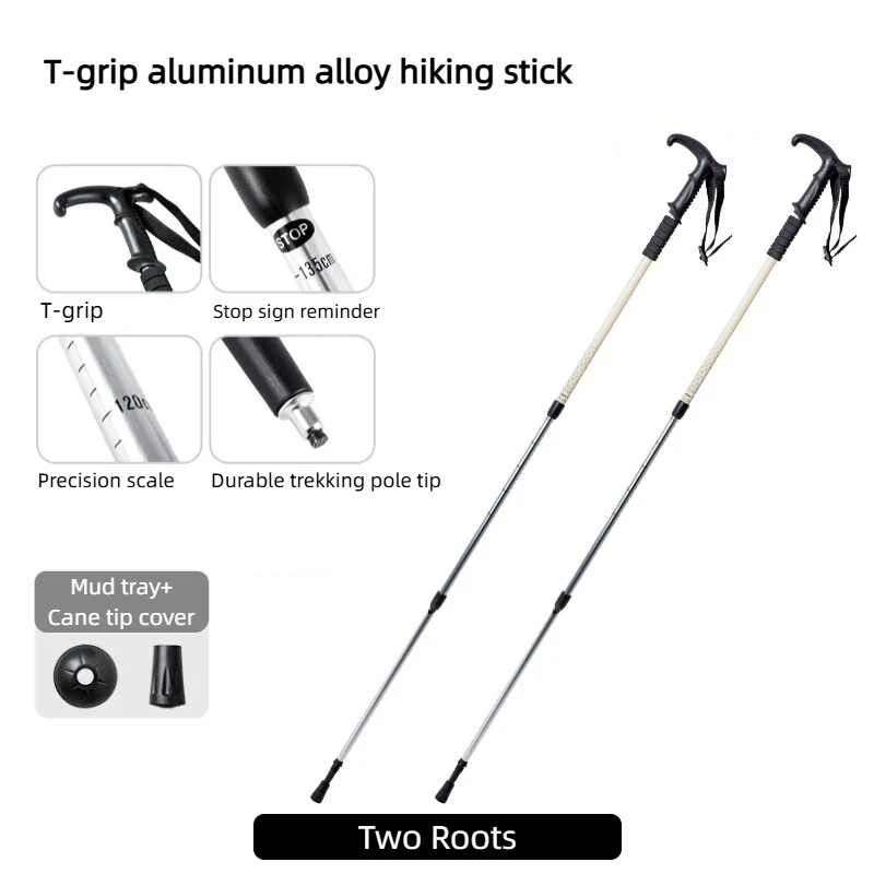 BISINNA 2 STUKS Wandelstokken met T-handvat Aluminiumlegering 3-delig telescopisch voor lichte trekking, wandelen en reizen
