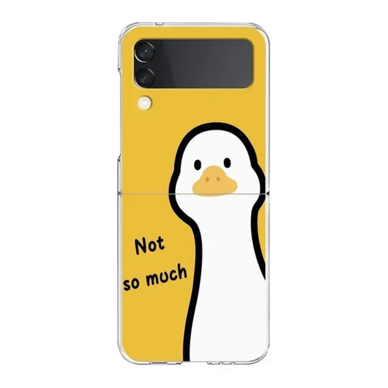 Cute Cartoon Duck Phone Case For Samsung Galaxy Z Flip 8 7 6 5 4 3 For Samsung Flip6 Flip5 Hard Folding Animal Back Cover Fundas