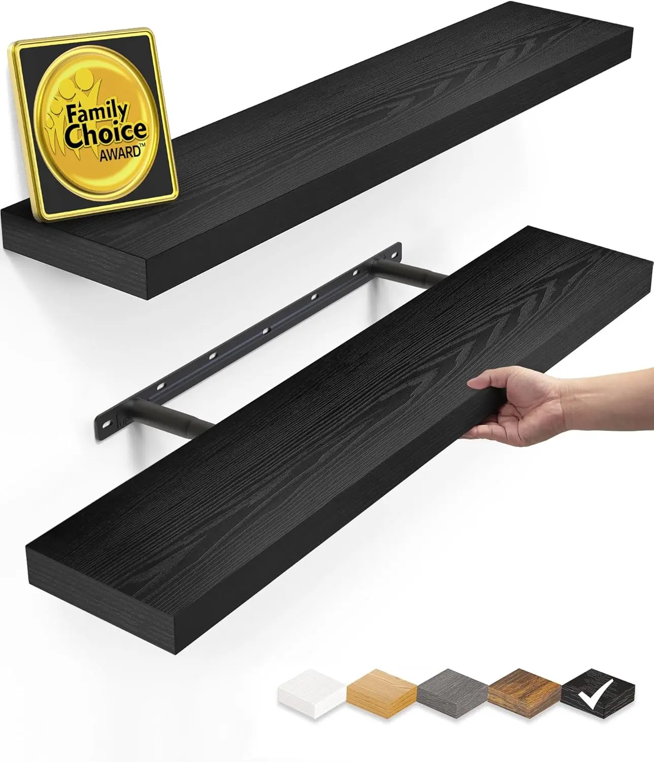 

22.5-Inch Black Floating Shelves for Bathroom, Bedroom, Living Room & Kitchen - 22 lbs Capacity