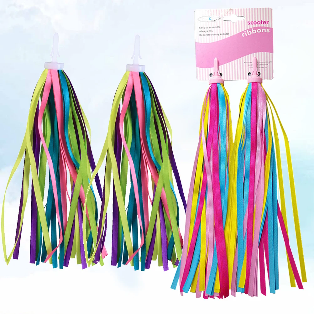

2Pairs Bike Handlebar Streamers Colorful Gloss Ribbons Kids Scooter Decorative Accessories Durable Bike Handlebar Ornament
