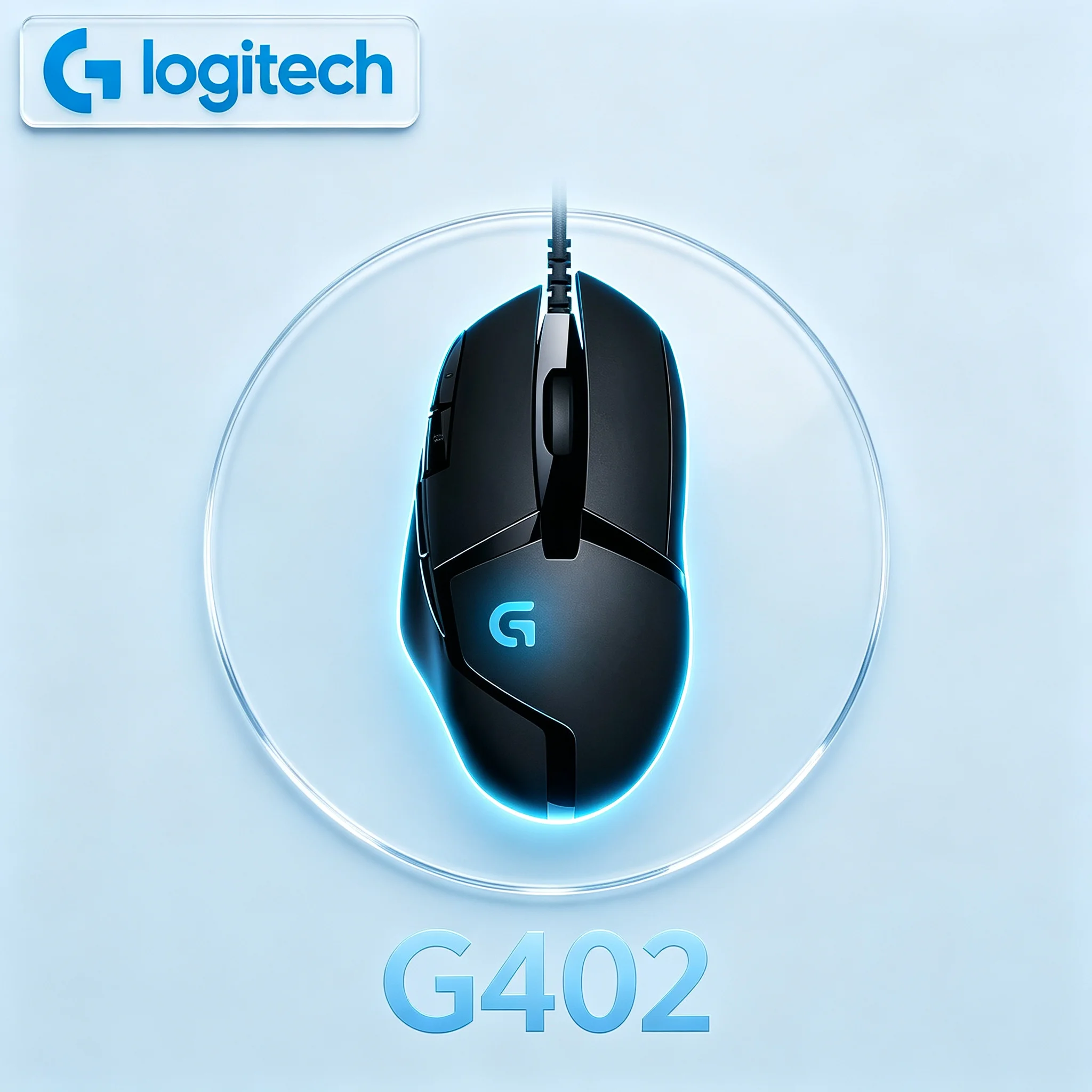 Logitech G402 Wired Gaming Mouse Ergonomic Curved Shell RGB Backlit G‑Logo Multi‑DPI Option for Computer Game Lovers
