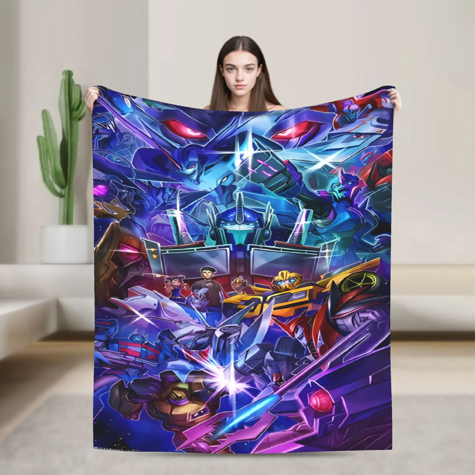Transformered Cartoon Blanket  Warm Soft Funny Plush Throw Blanket For Couch Bed Airplane Travel Flannel Bedspread Bed Cover