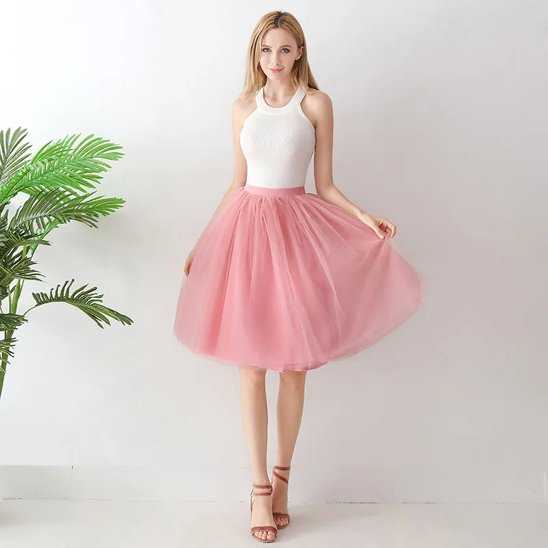 Gonna in tulle a pieghe al ginocchio per adulti 65 cm Puffy f-lunghezza Primavera Estate A-Line Tutu Gonne Street Sle Colore puro
