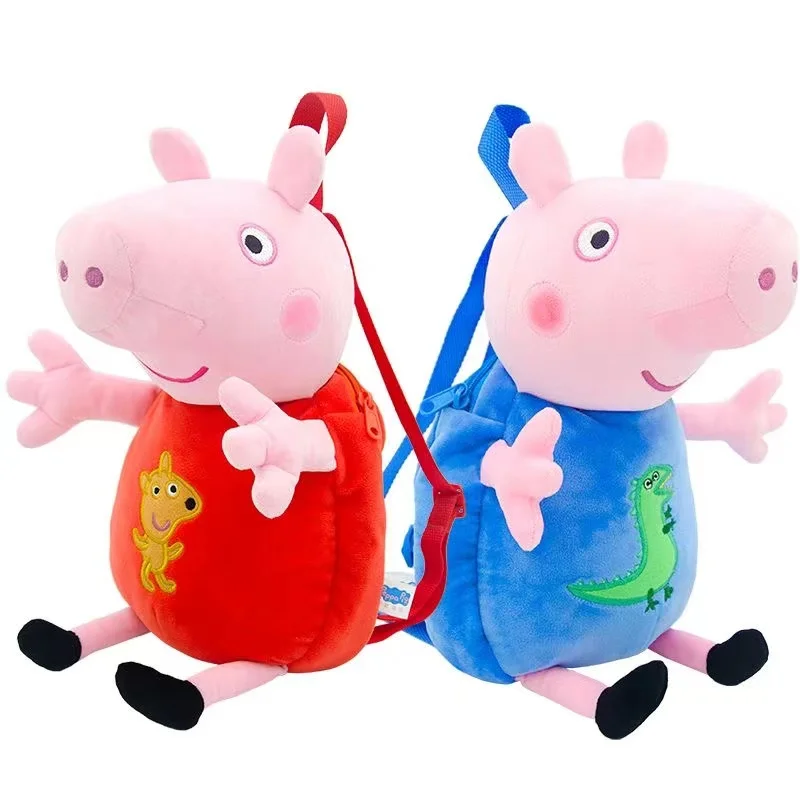 Peppa Pig-mochila escolar de felpa para niños, muñeco de dibujos animados de Peppa Pig qoriginal, regalo de cumpleaños para niños, 30CM