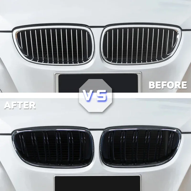 2Pcs Car Style Black Front Kidney Double Slat Grill Grille for-BMW E92 E93 3-Series 328I 335I Coupe LCI 2010-2013