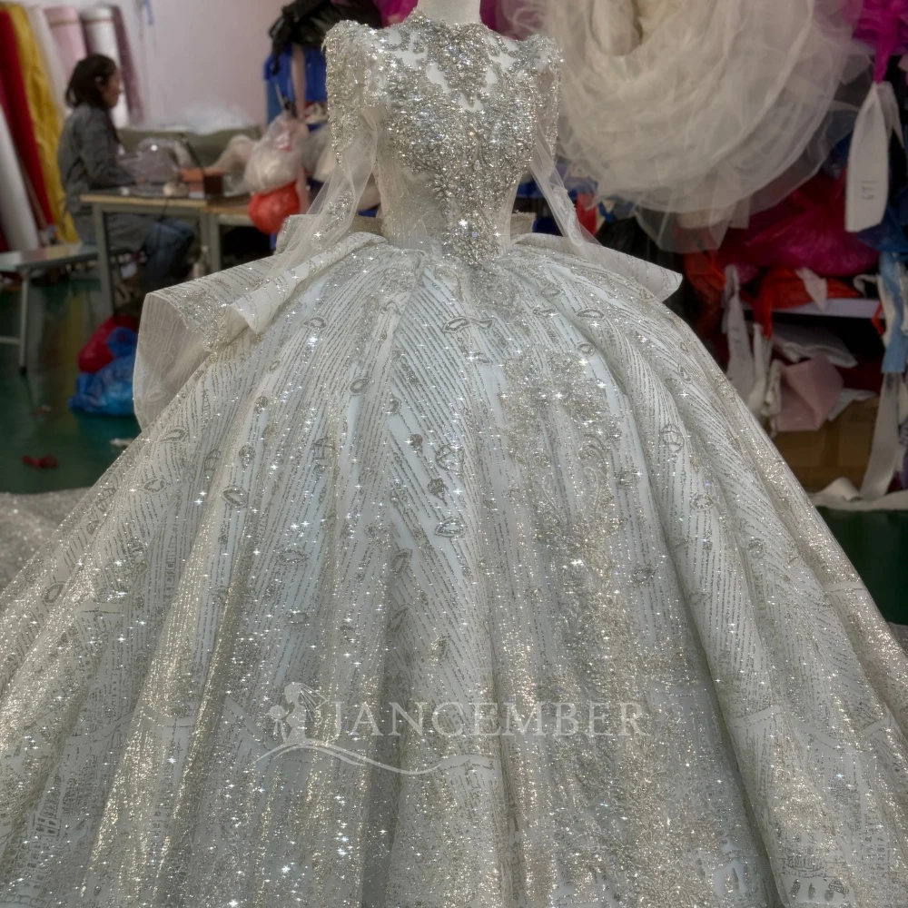 Gorgeous and Sparkling High Collar Princess Wedding Dress Long Sleeves Ruffles Bridal Ball Dress Customization vestido femininos