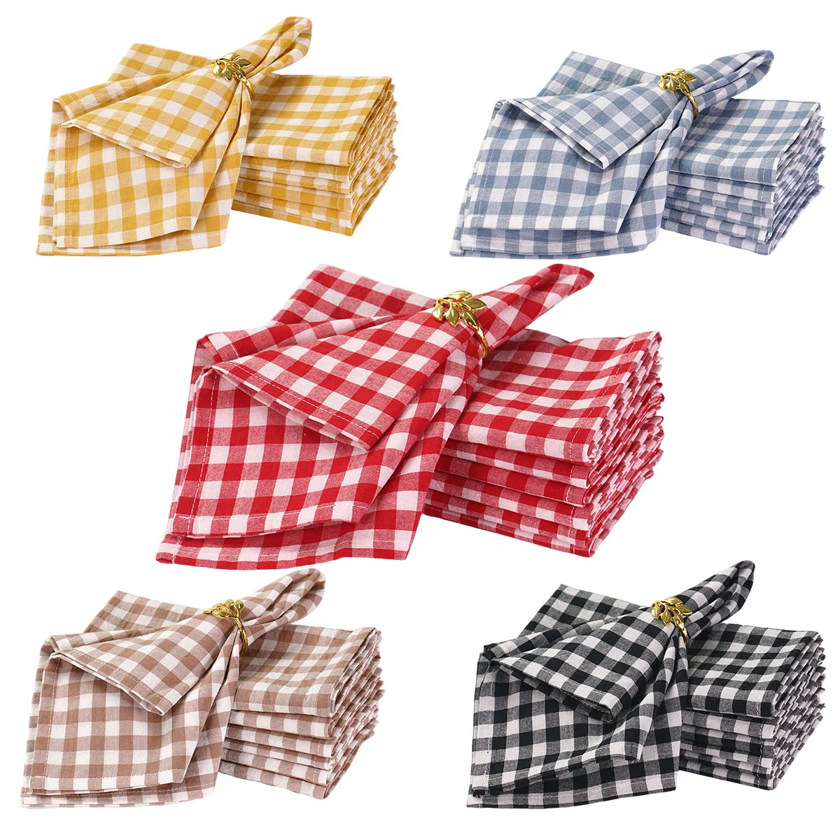 Set of 6/12/24 42x42cm Cotton Cloth Napkins Reusable Check Table Napkin for Wedding Xmas Dinner Party Home