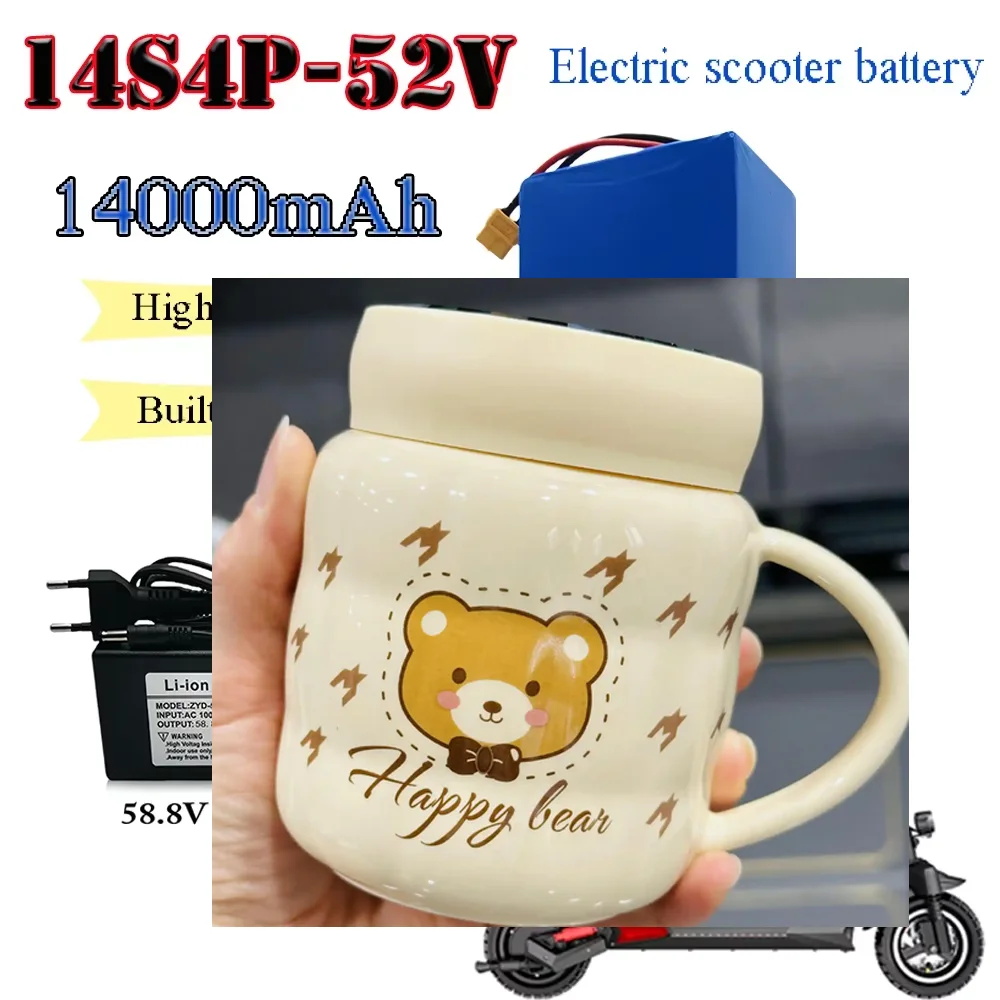 

18650 Lithium Battery 52V 14S4P 14000mah 1500W with BMS for Balance Car, Bike, Scooter, Tricycle + 58.8V Charger