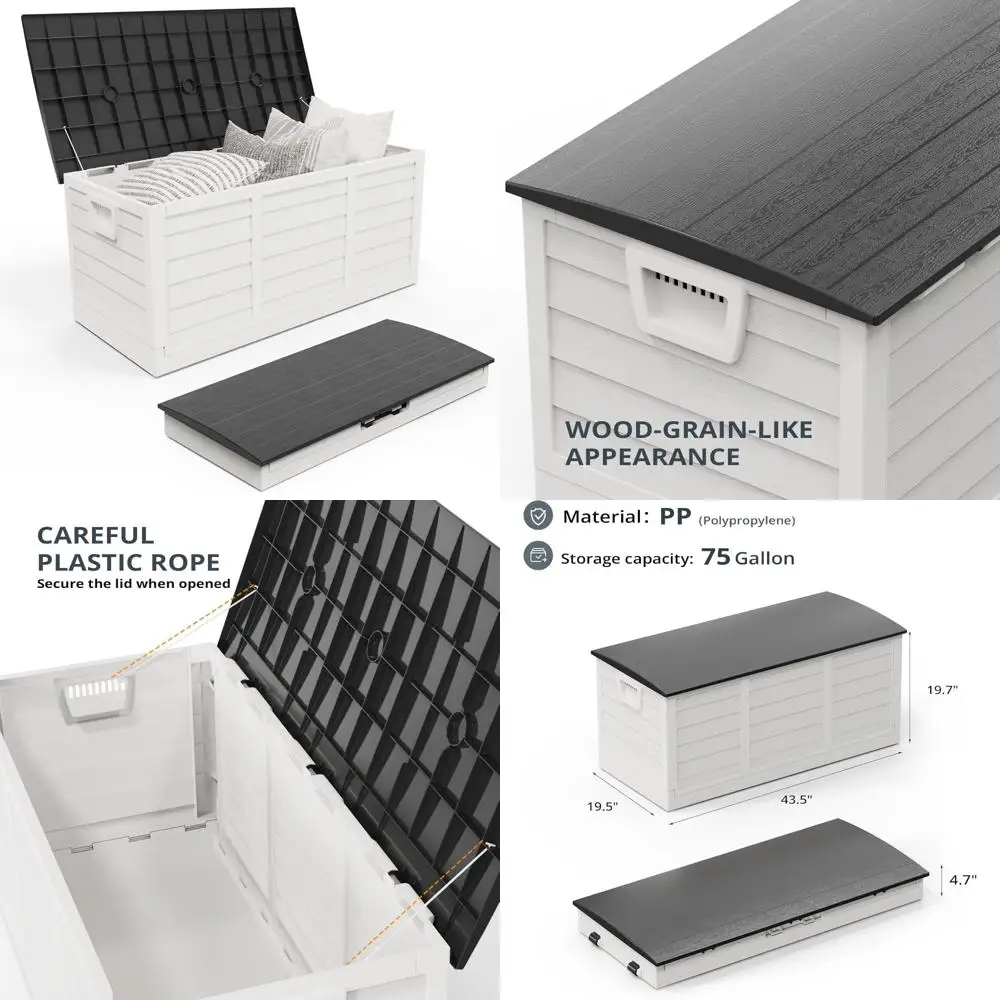 

Foldable 75 Gallon Outdoor Storage Container, Plastic Deck Box for Garden and Pool, Durable Patio Furniture Storage Solution