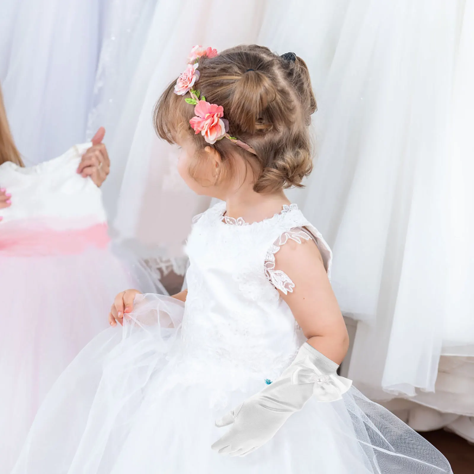

1Pair 's Bridal Lace Flower Gloves Princess Bow Dress Gloves for Wedding Party Butterfly Accessories